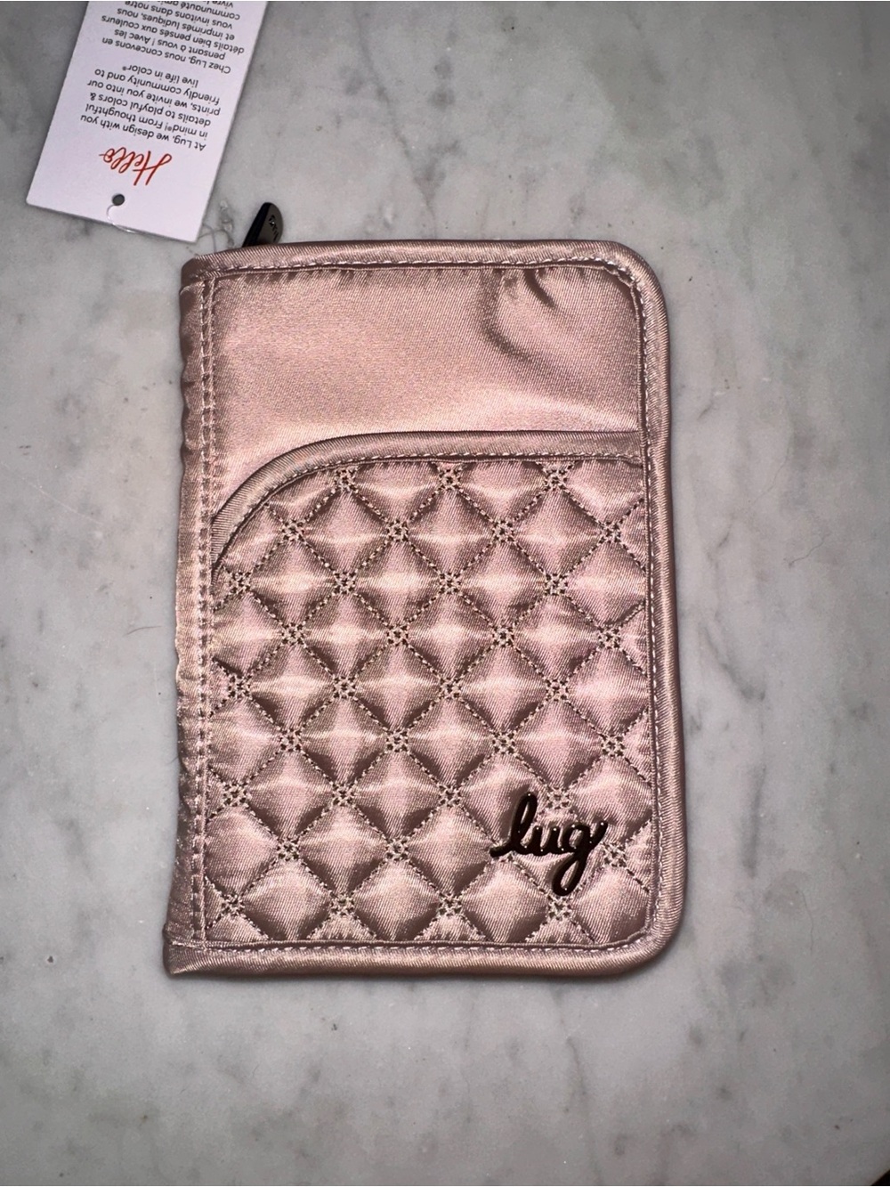 NWT lug RFID Quilted Satin Passport Wallet - Sand Taupe
